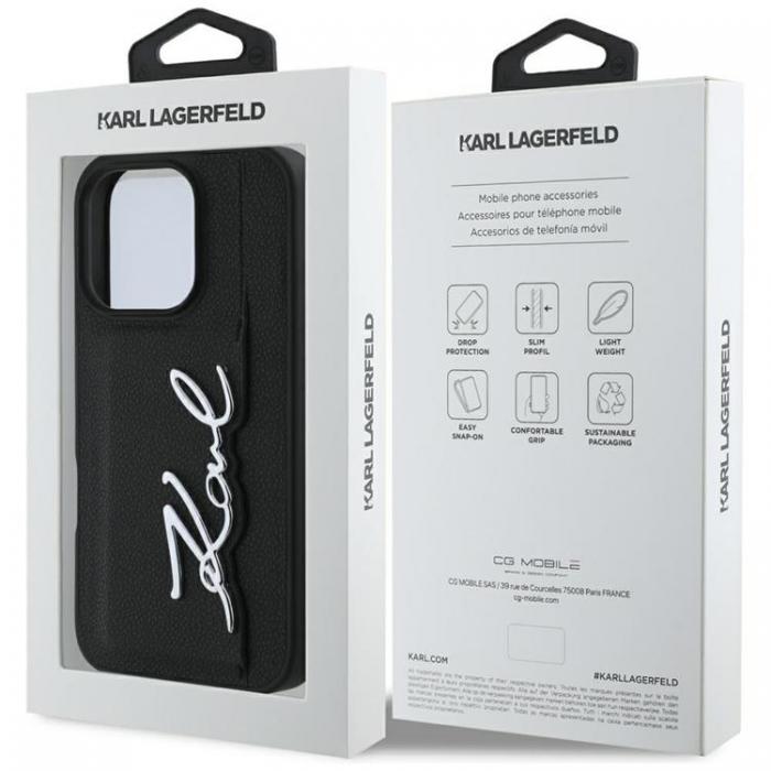 KARL LAGERFELD - Karl Lagerfeld iPhone 16 Pro Max Mobilskal Korthllare Metal Signature - Svart