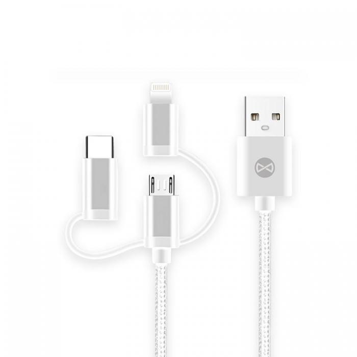 Forever - Forever 3in1 USB-A till USB-C, Lightning, microUSB kabel 1,5A 1m