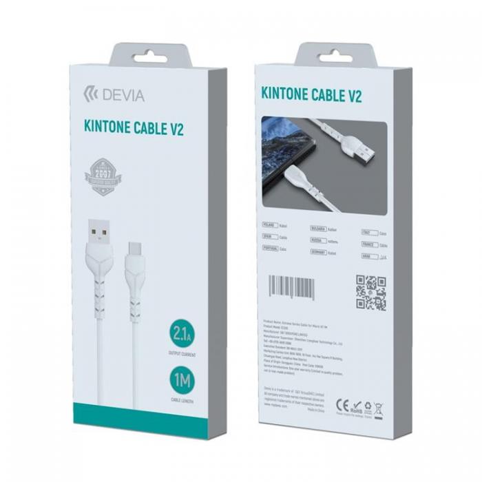 Devia - Devia USB Till USB-C Kabel 1m 2.1A Kintone EC145 - Vit