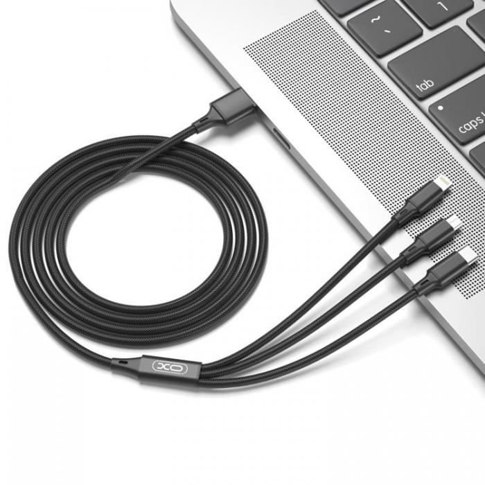 XO - XO 3in1 USB/MicroUSB/Lightning/Typ-C 1.2m 2.4A NB173 - Svart