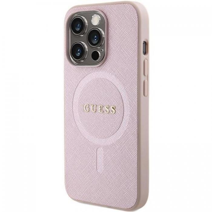 Guess - Guess iPhone 15 Pro Mobilskal Magsafe Saffiano - Rosa