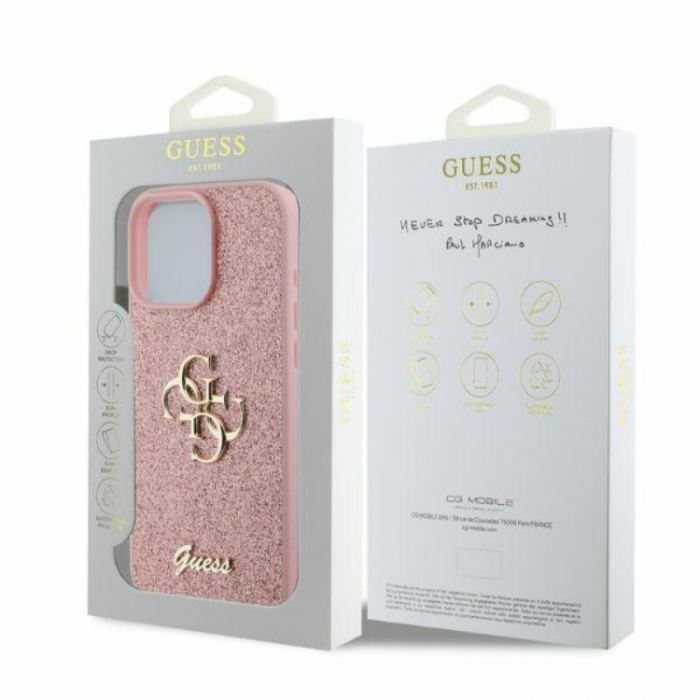 Guess - Guess iPhone 16 Pro Max Mobilskal Fixed Glitter Big 4G - Rosa