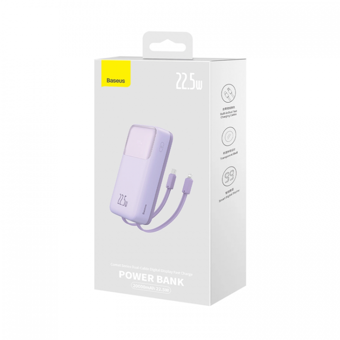 BASEUS - Baseus Powerbank med display 20000mAh 22.5W Comet Series - Lila