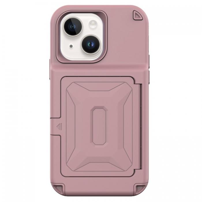 A-One Brand - iPhone 14 Plus Skal Korthllare Mirror Kickstand - Rosa