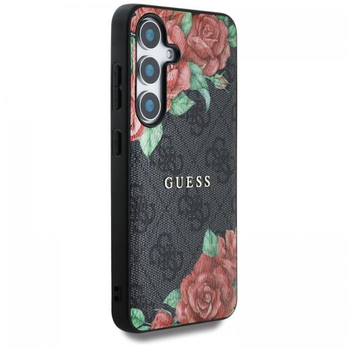 Guess - Guess Galaxy S25 Mobilskal MagSafe Flowers Print Metal Logo - Svart