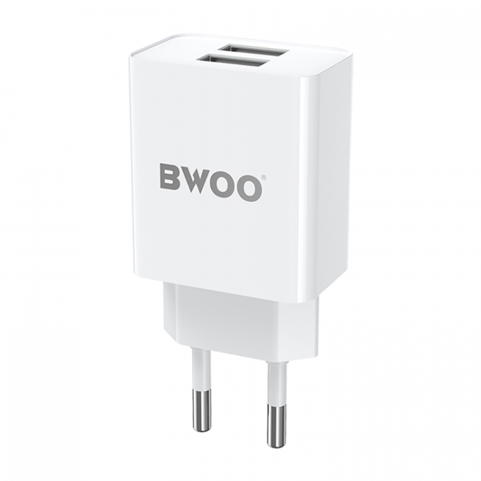 BWOO - BWOO Vggladdare 2xUSB-A 5V 2.4A - Vit