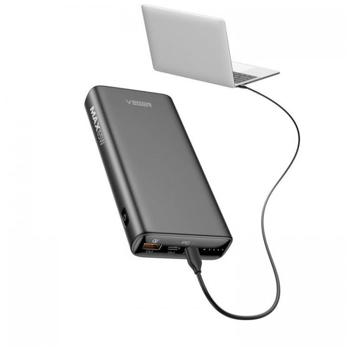 Veger - VEGER Powerbank 20000 mAh 100W PD QC 3.0 5A T100 - Svart