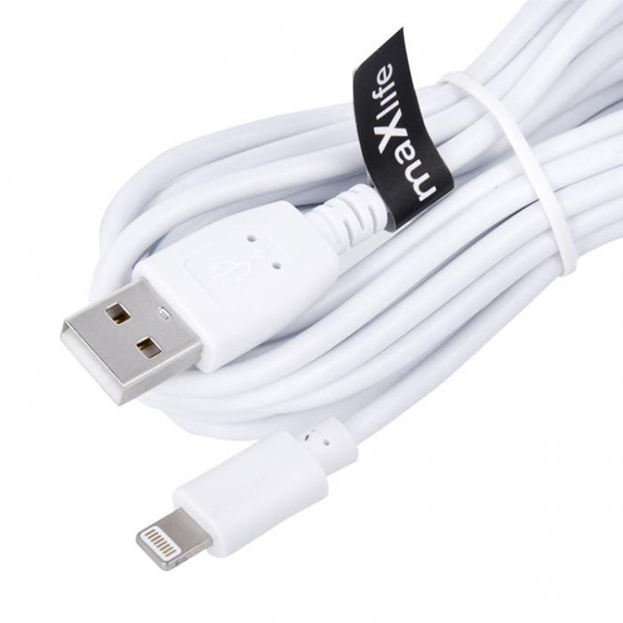 Maxlife - Maxlife USB-A till Lightning kabel 3m 2A - Vit