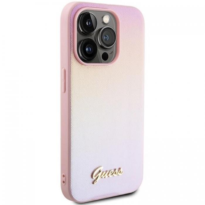 Guess - Guess iPhone 15 Pro Max Mobilskal Saffiano Iridescent Script - Rosa