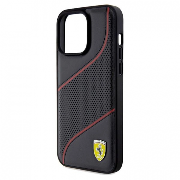 Ferrari - Ferrari iPhone 15 Pro Max Mobilskal Perforated Waves Metal Logo - Svart