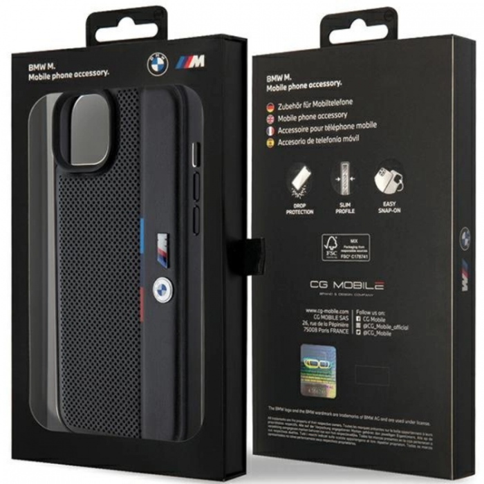 BMW - BMW iPhone 15/14 Plus Mobilskal Perforated Tricolor Line - Svart