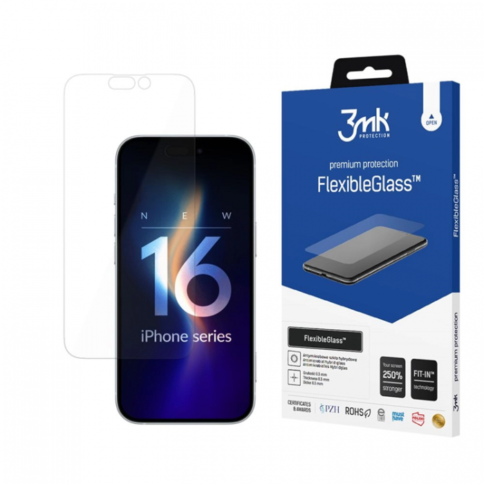 3MK - 3MK iPhone 16 Plus Hrdat Glas Skrmskydd FlexibleGlass