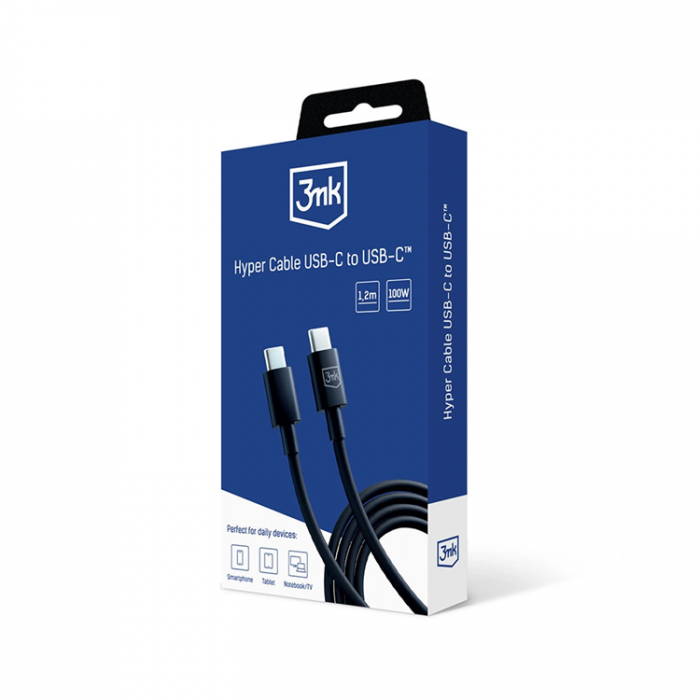 3MK - 3mK Hyper USB-C till USB-C kabel 100W 1.2m - Svart