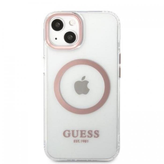 Guess - Guess iPhone 13 Skal Magsafe Metal Outline - Rosa