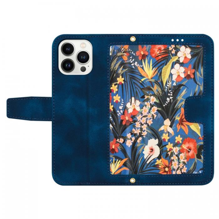 A-One Brand - iPhone 15 Pro Max Plnboksfodral Flower Pattern - Mrkbl