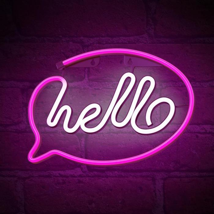 Forever Light - Forever Light LED Neon HELLO Bat FLNE15 + USB - Rosa/Vit