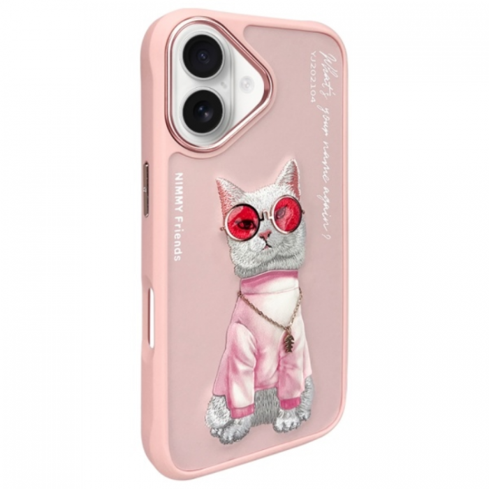 NIMMY - Nimmy iPhone 16 Mobilskal Glasses Cool Cat - Rosa