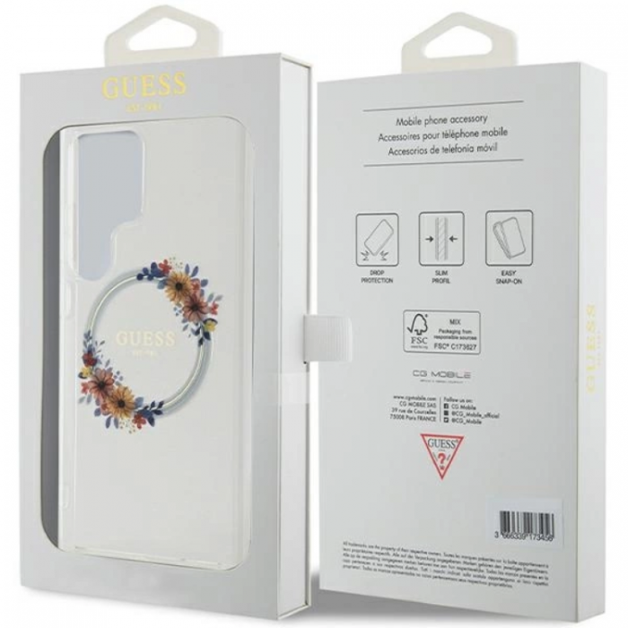 Guess - Guess Galaxy S24 Ultra Mobilskal Magsafe IML Flowers Wreath - Clear