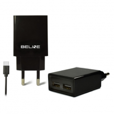 Beline - Beline Väggladdare 2x USB-A Med USB-C Kabel - Svart