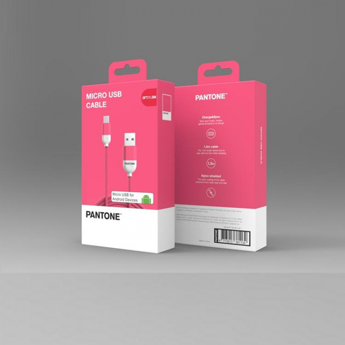 PANTONE - Pantone USB/MicroUSB 1.5m Kabel 2.4A PT-MC001-5 184C - Rosa