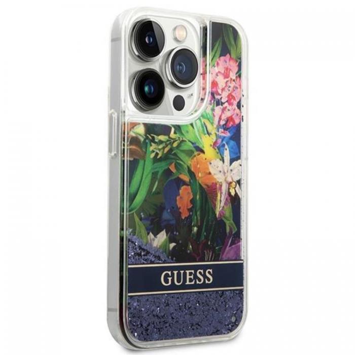 Guess - GUESS iPhone 14 Pro Max Skal Flower Liquid Glitter - Bl