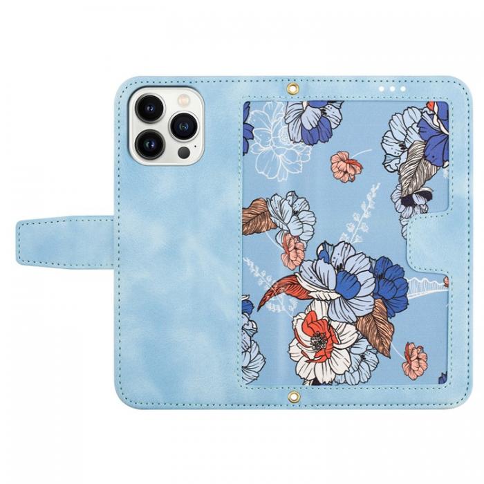 A-One Brand - iPhone 15 Pro Max Plnboksfodral Flower Pattern - Ljusbl