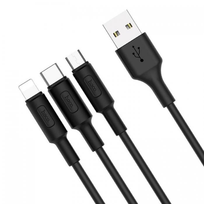 Hoco - Hoco 3in1 USB-A till USB-C, Lightning, microUSB kabel X25 1m