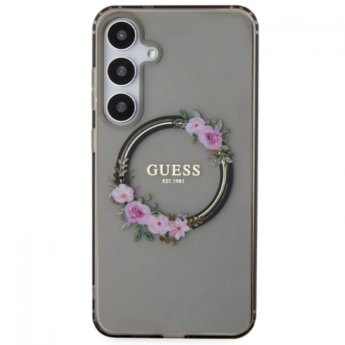 Guess - Guess Galaxy S24 Mobilskal Magsafe IML Flowers Wreath - Svart