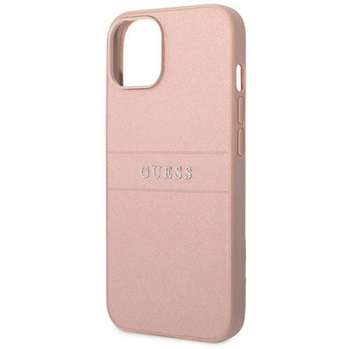 Guess - GUESS iPhone 14 Plus Skal Glitter Flakes Script Metal Logo - Rosa