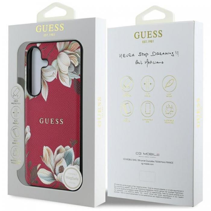 Guess - Guess Galaxy S25 Mobilskal MagSafe Grained Printed Flower - Fuchsia