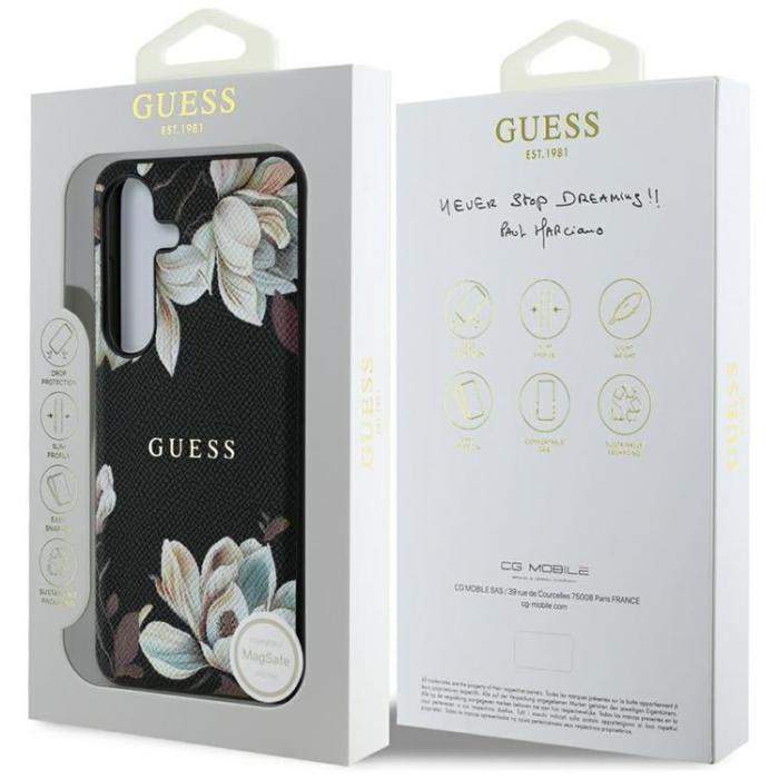 Guess - Guess Galaxy S25 Ultra Mobilskal MagSafe Grained Printed Flower - Svart