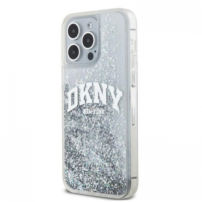 DKNY - DKNY iPhone 15 Pro Max Mobilskal Liquid Glitter Big Logo - Vit