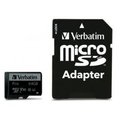 Verbatim - Verbatim Minneskort microSD 64GB Med Adapter Pro U3 - Svart