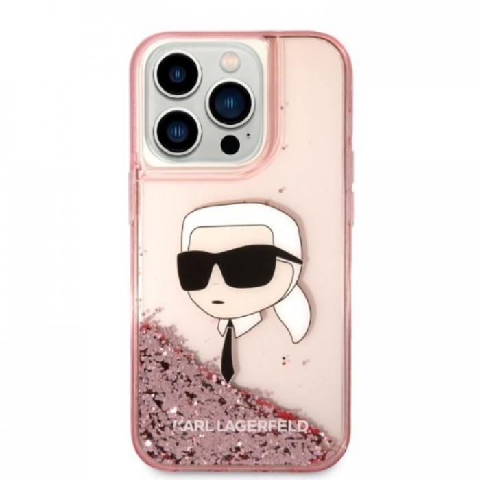 KARL LAGERFELD - Karl Lagerfeld iPhone 14 Pro Max Skal Liquid Glitter Head - Rosa