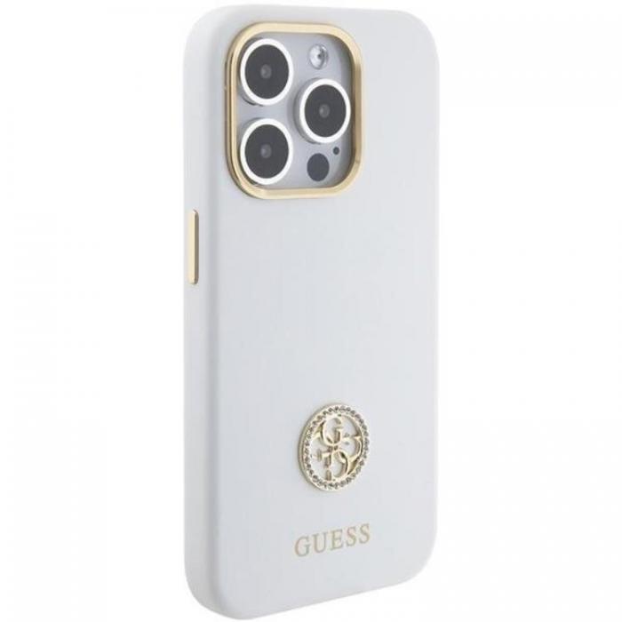 Guess - Guess iPhone 15 Pro Max Mobilskal Silikon Logo Strass - Vit