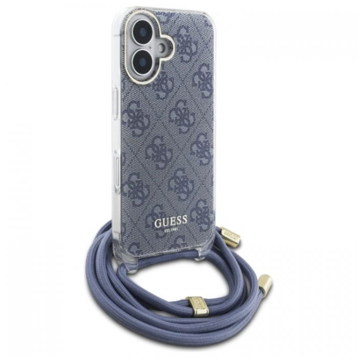 Guess - Guess iPhone 16 Mobilskal Crossbody Cord 4G Print - Bl