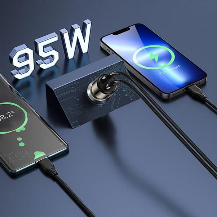 WIWU - WiWU Billaddare 95W 1xUSB-C 1xUSB-A Wi-QC012 - Guld