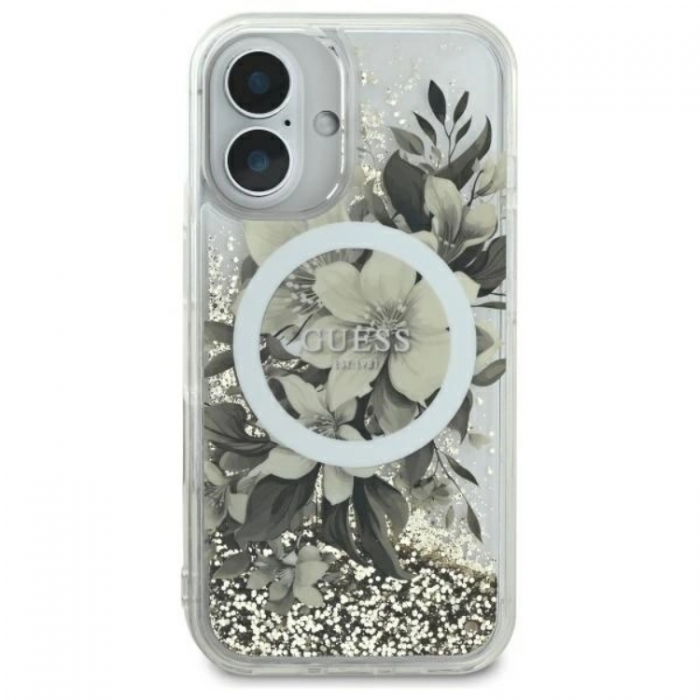 Guess - Guess iPhone 16 Mobilskal MagSafe Liquid Glitter Flower