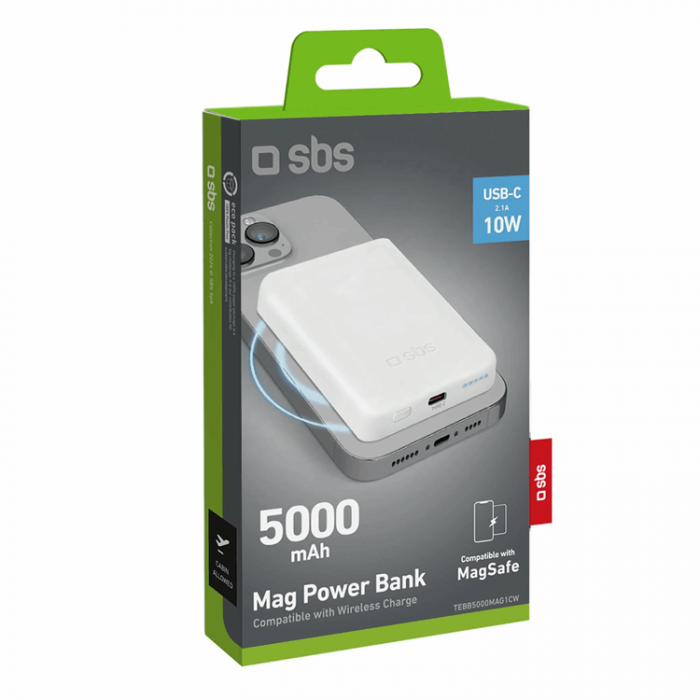 SBS - SBS MagSafe Trdls Power Bank 5000 mAh USB-C - Vit