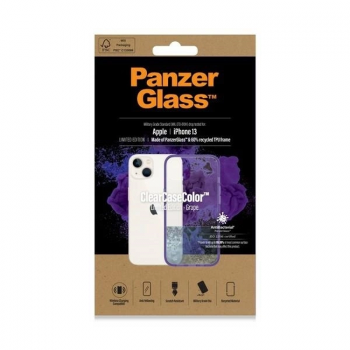 PanzerGlass - PanzerGlass iPhone 13/14/15 Mobilskal Antibacterial - Transparent/Lila