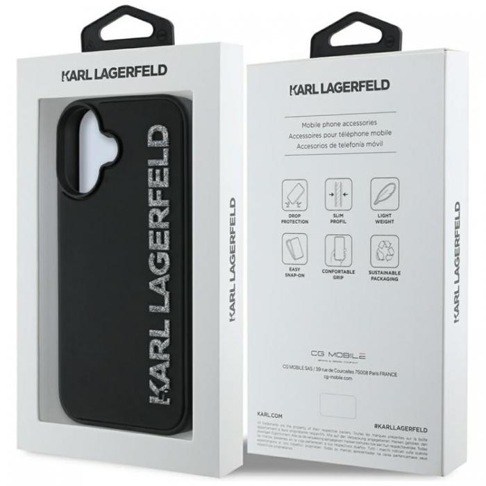 KARL LAGERFELD - Karl Lagerfeld iPhone 16 Mobilskal 3D Rubber Elongated Glitter - Svart