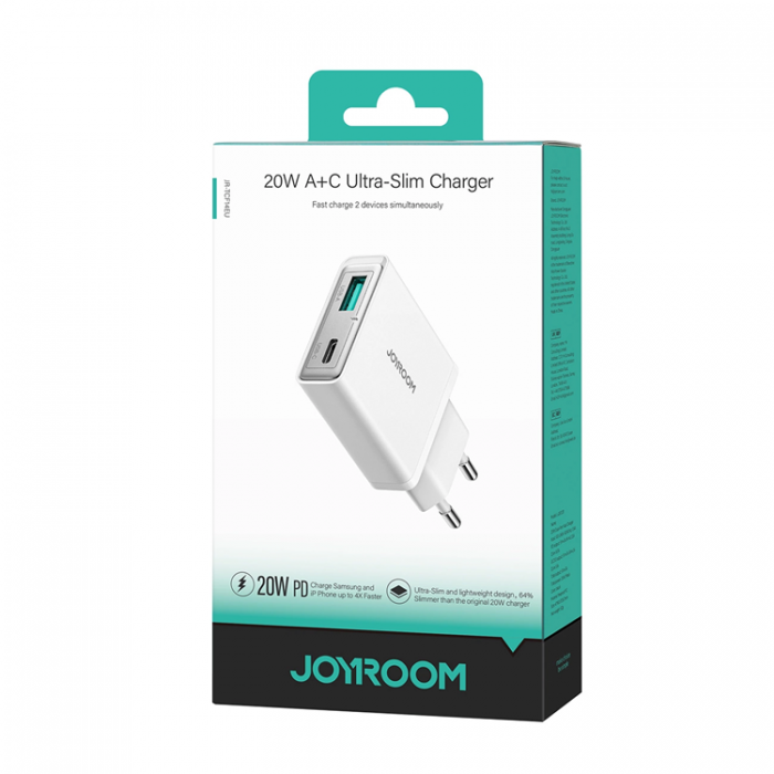 Joyroom - Joyroom Snabbladdare 20W USB-A - USB-C Super Slim - Vit