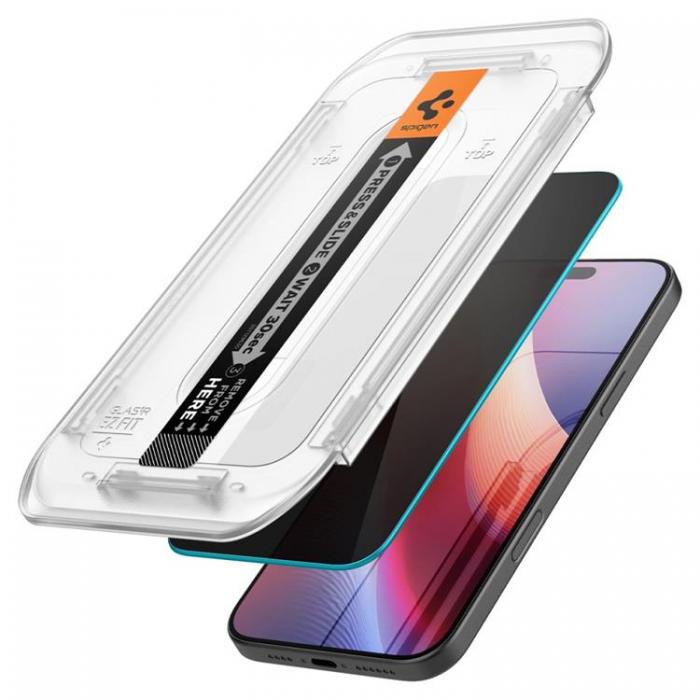 Spigen - [2-Pack] Spigen iPhone 16 Pro Skrmskydd Hrdat glas TR. EZ Fit Privacy