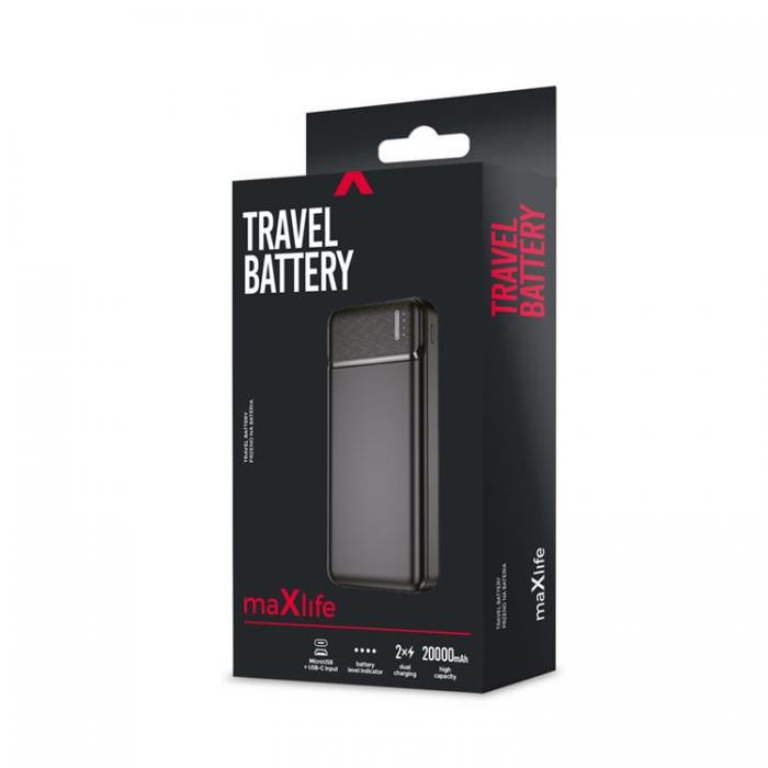 Maxlife - Maxlife Powerbank 20000mAh USB-C/Micro-USB 2.4A - Svart