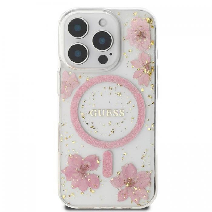 Guess - Guess iPhone 16 Pro Mobilskal MagSafe Resin Flower Glitter - Rosa