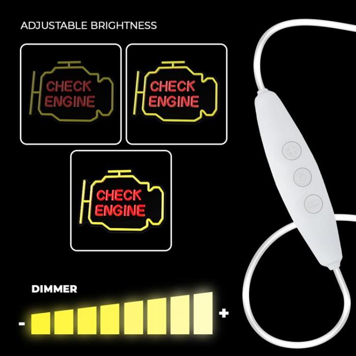 Neolia - Neolia LED Neon PLEXI CHECK ENGINE NNE21 - Gul/Rd