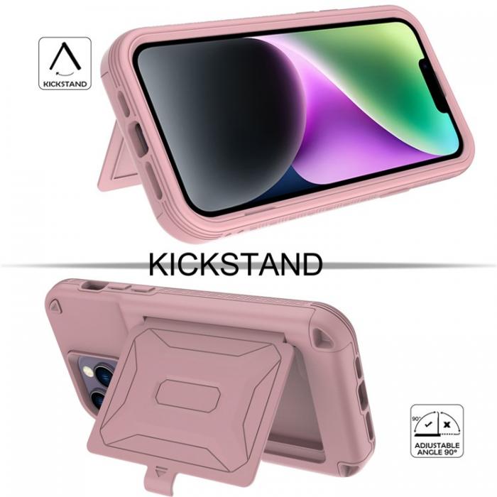 A-One Brand - iPhone 14 Plus Skal Korthllare Mirror Kickstand - Rosa