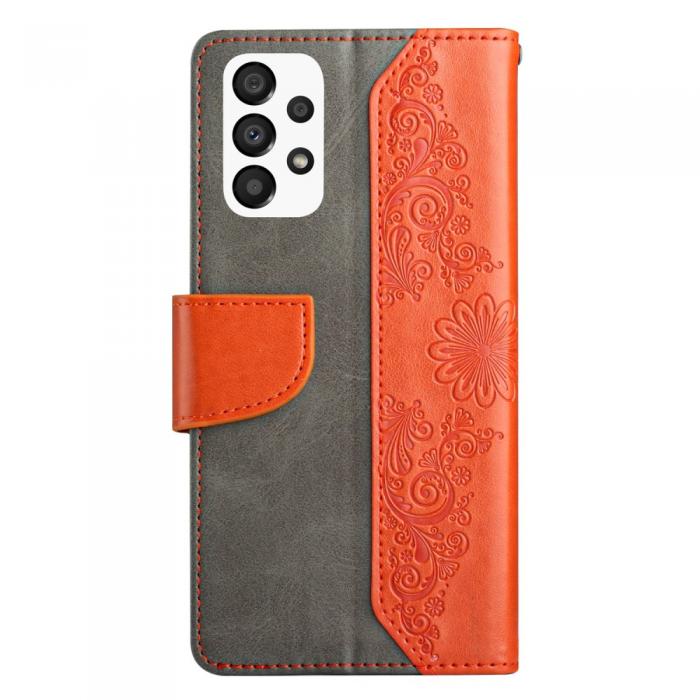 A-One Brand - Butterfly Flower Imprinted Plnboksfodral Galaxy A53 5G - Orange