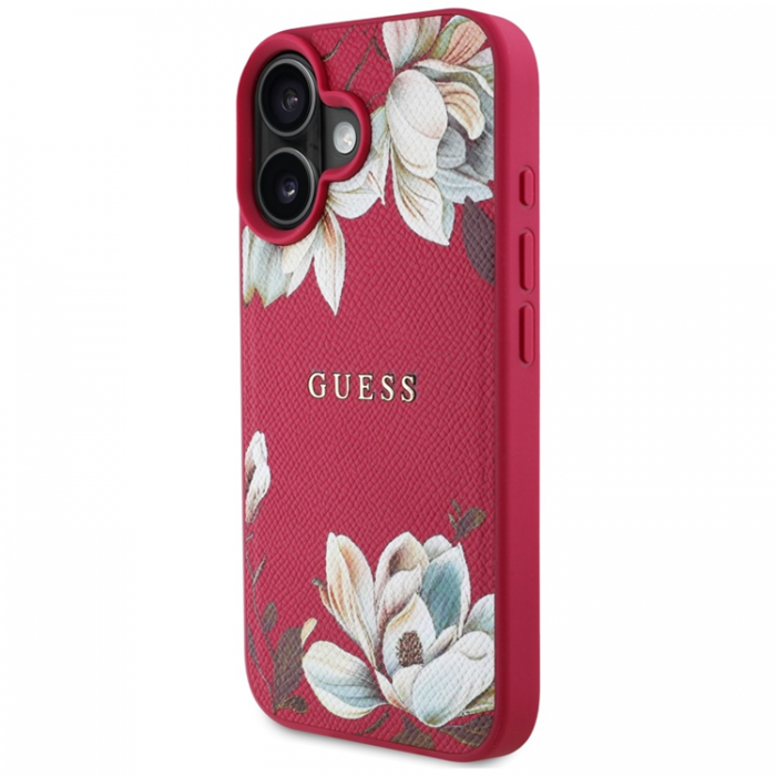 Guess - Guess iPhone 16 Mobilskal Magsafe Flower Pattern - Fuchsia