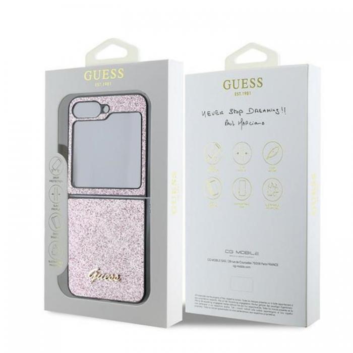 Guess - Guess Galaxy Z Flip 6 Mobilskal 4G Glitter Script - Rosa